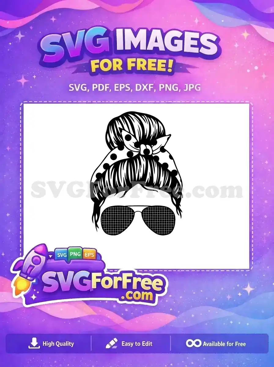 Free Polka Bandana Free Aviator Sunglasses Messy Bun Free SVG