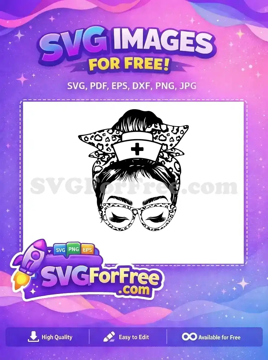 Free Leopard Nurse Hat Free Messy Bun Silhouette Free SVG