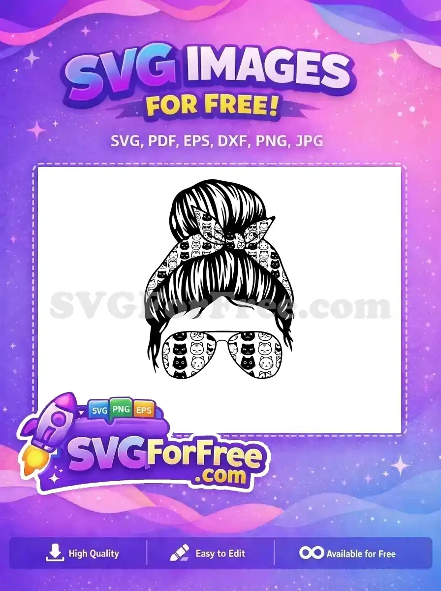 Free Cat Faces Bandana Free Sunglasses Messy Bun Free SVG