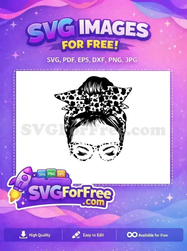 Free Leopard Headband Free Eyelashes Silhouette Messy Bun Free SVG