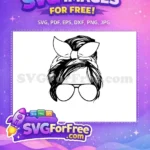 Free Messy Bun Free Glasses Silhouette With Bow Free SVG - Instant Download