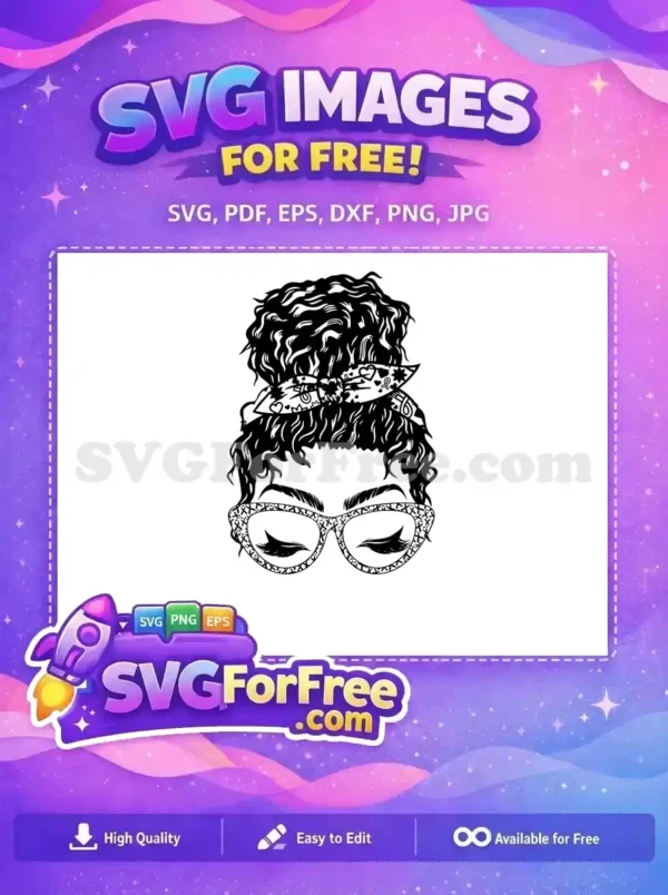 Free Messy Bun Glasses Free Ribbon Detail Woman Free SVG