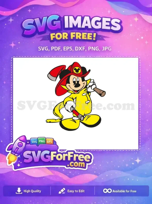 Free Smiling Mickey Firefighter Free Red Hat Yellow Suit Free SVG
