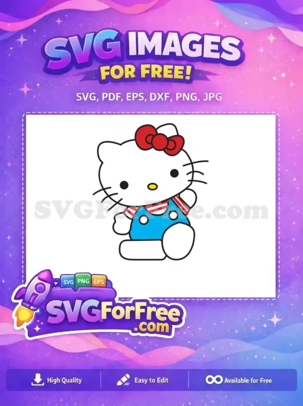 Free Red Bow Free Blue Overalls Hello Kitty Free SVG 2