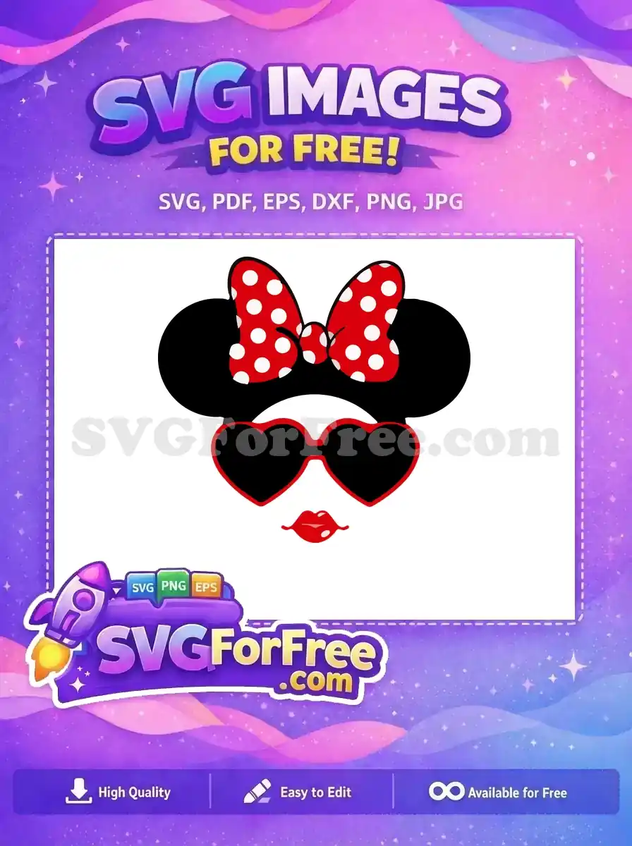 Free Red Polka Dot Bow Free Heart Glasses Minnie Free SVG
