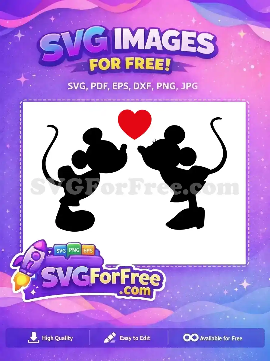Free Kissing Silhouette Free Red Heart Mickey Friends Free SVG
