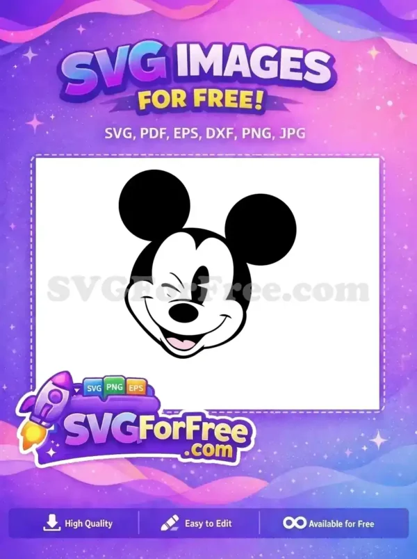 Free Wink Expression Free Black and White Mickey Free SVG