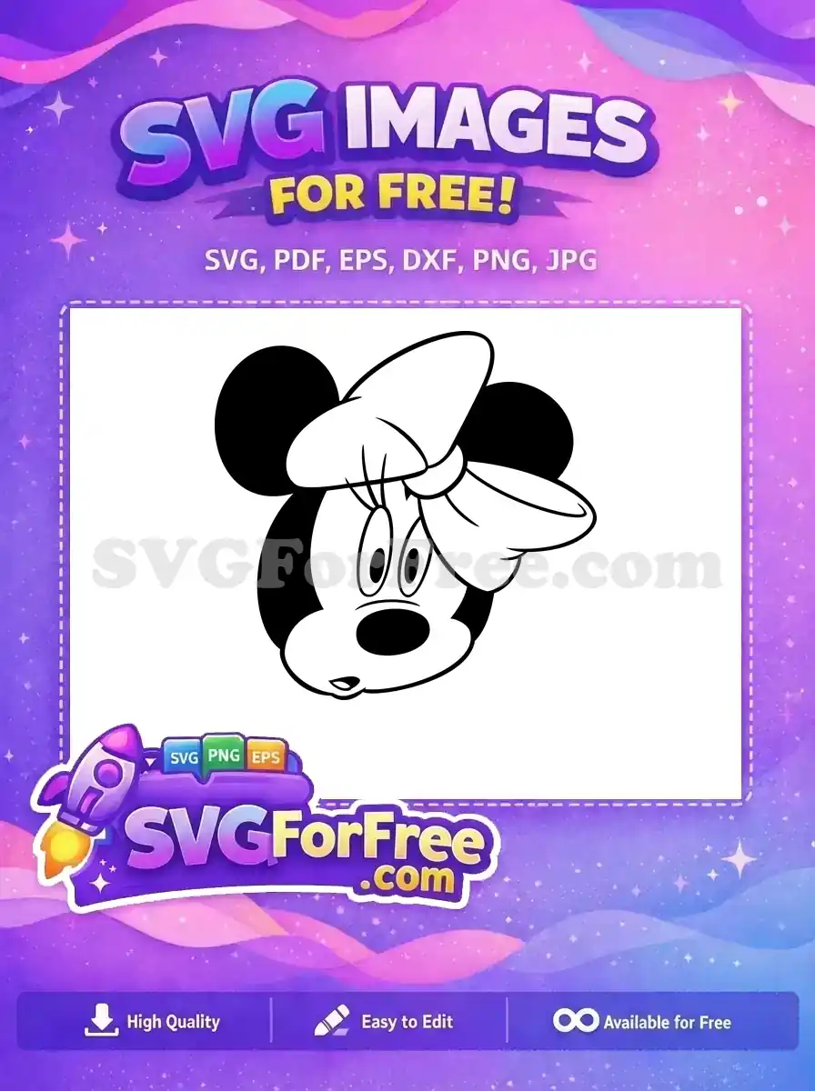 Free Minnie Mouse Face Free Black White Portrait Free SVG