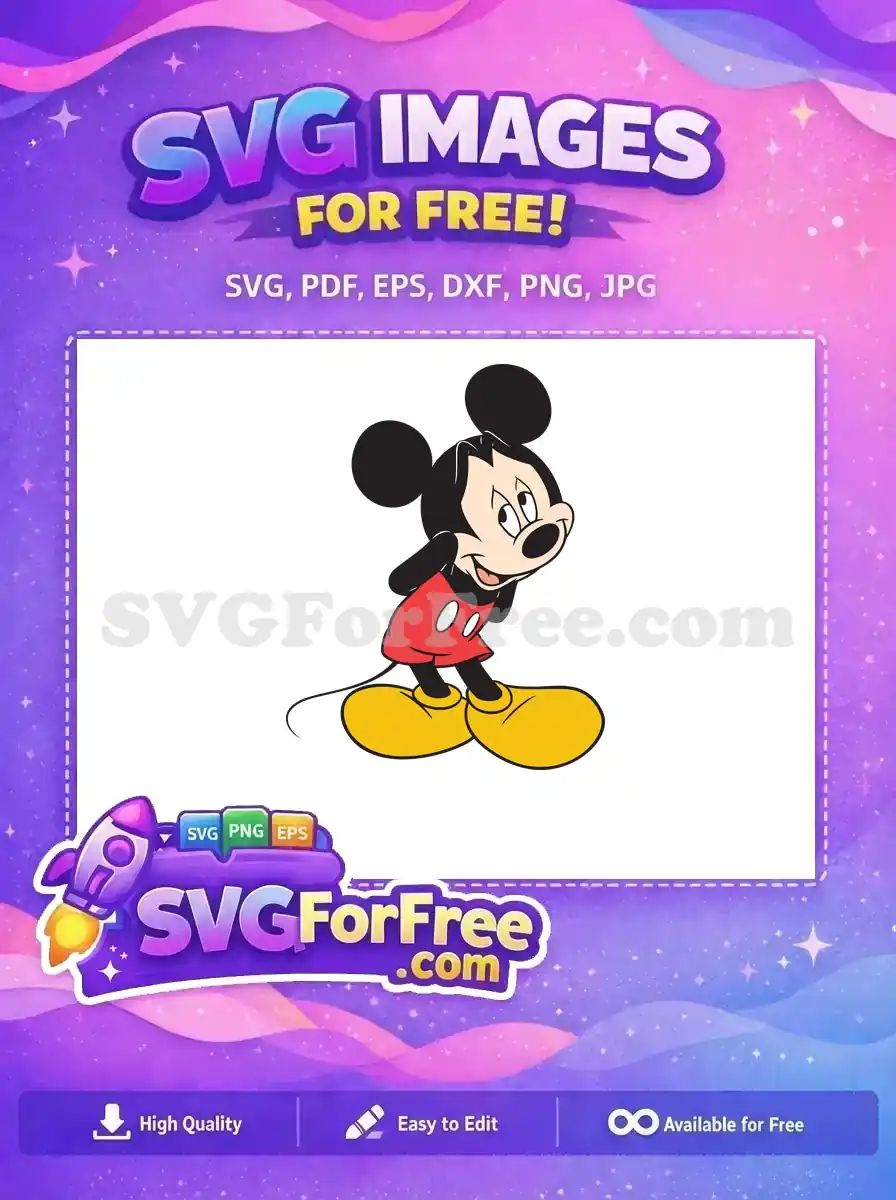 Free Smiling Mickey Mouse Free Classic Pose Cartoon Free SVG 2