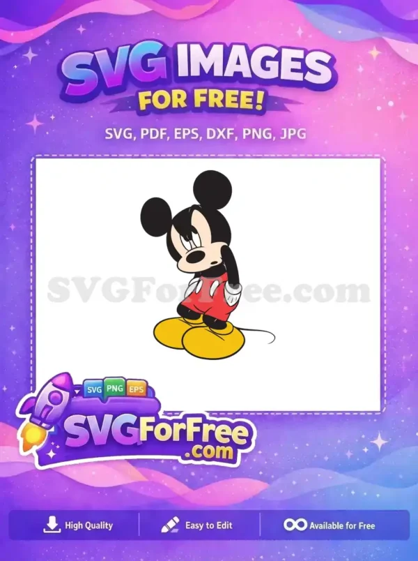 Free Pensive Mickey Free Red Shorts Cartoon Free SVG