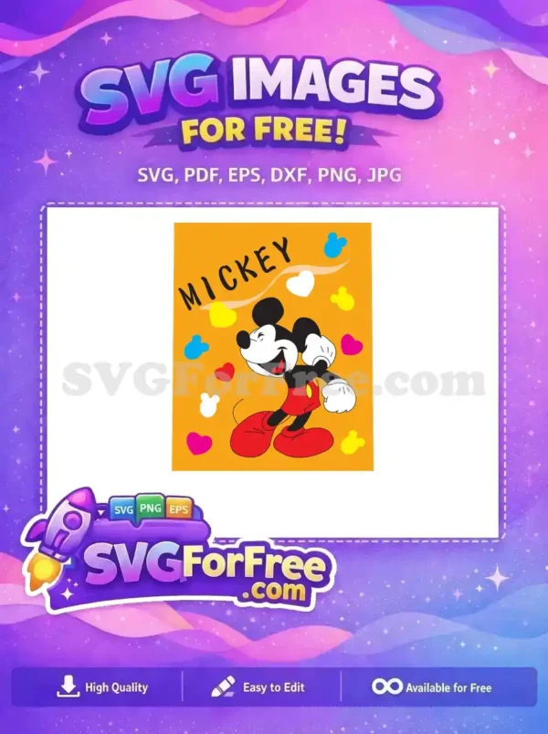 Free Smiling Mickey Free Colorful Hearts Mickey and Friends Free SVG
