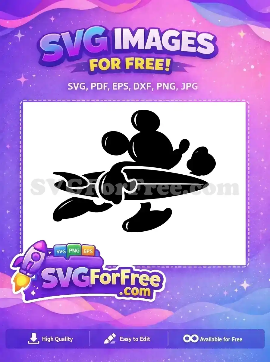 Free Surfing Mickey Mouse Free Black Silhouette Summer Free SVG