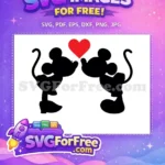 Free Kissing Silhouette Free Red Heart Mickey and Friends Free SVG - Instant Download