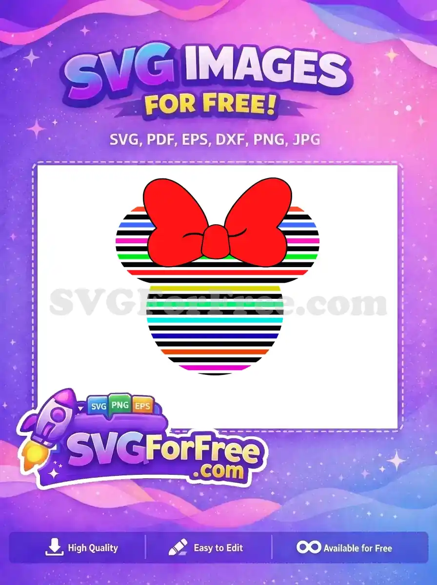 Free Striped Minnie Head Free Red Bow Disney Free SVG 1