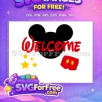 Free Welcome Red Text Free Gold Stars Mickey Free SVG - Instant Download