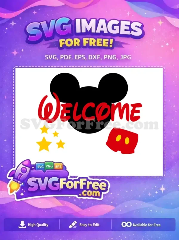 Free Welcome Red Text Free Gold Stars Mickey Free SVG