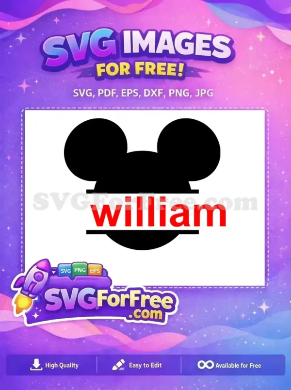 Free Black Mickey Head Free Red William Text Personalized Free SVG Free Black Mickey Head Free Red William Text Personalized Free SVG