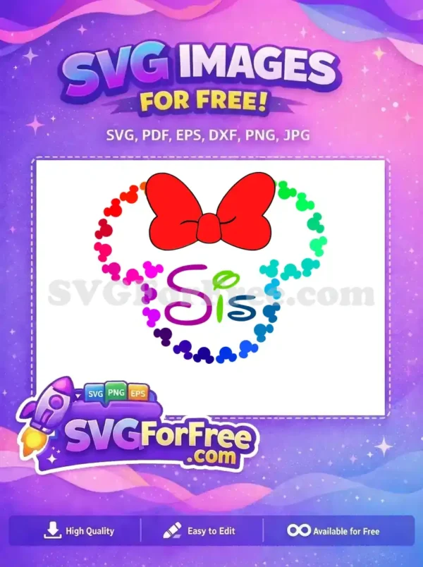 Free Colorful Mickey Heads Sis Design Free Rainbow Bow Free SVG