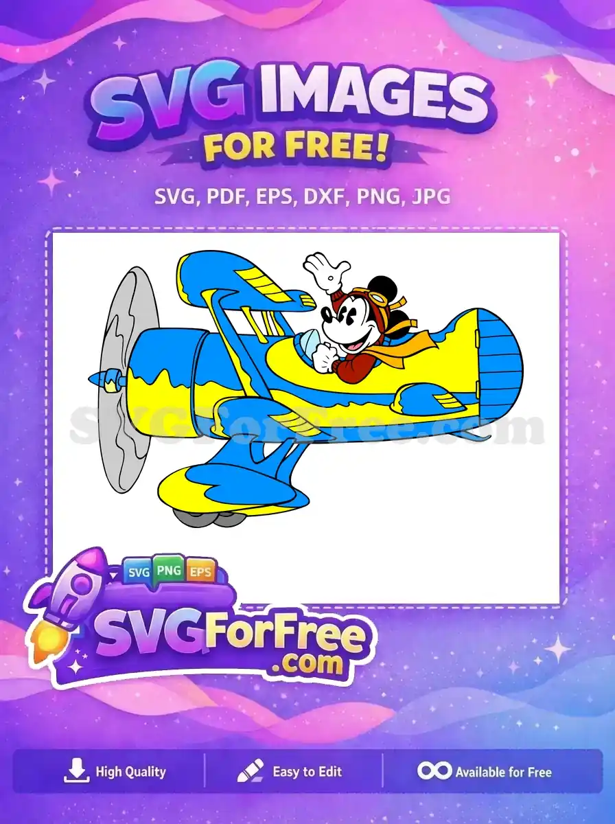 Free Waving Pilot Free Blue Yellow Airplane Mickey Free SVG