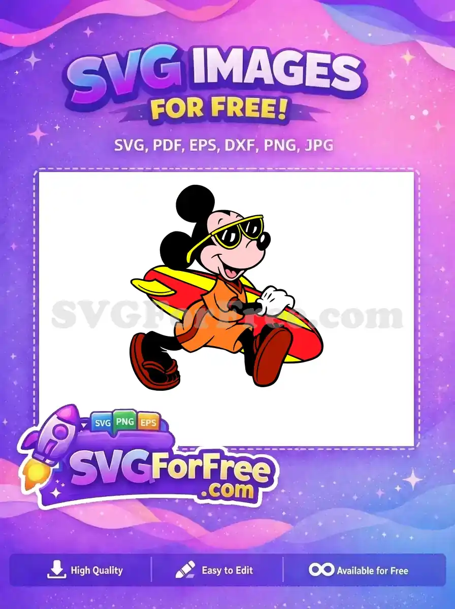 Free Surfing Mickey Free Yellow Sunglasses Disney Free SVG