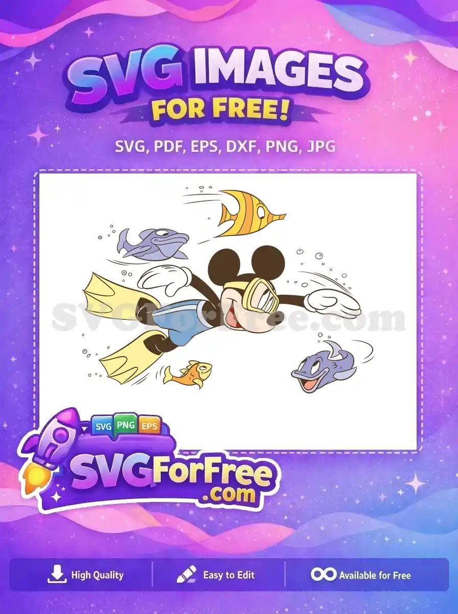 Free Snorkeling Mickey Free Yellow Fins Underwater Adventure Free SVG