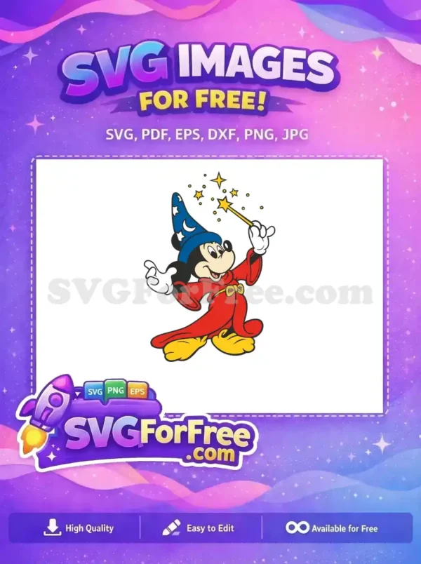 Free Sorcerer Mickey Waving Free Wand Fantasia Movie Free SVG