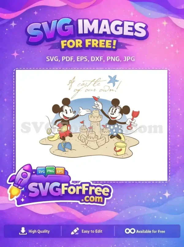 Free Smiling Mickey Free Minnie Building Sandcastle Disney Free SVG