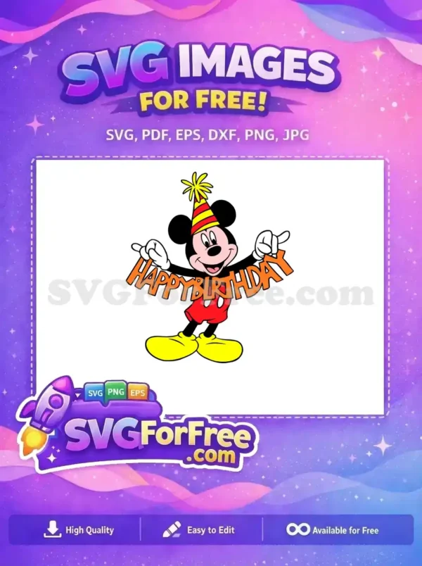 Free Cheerful Mickey Free Party Hat Birthday Mickey Free SVG