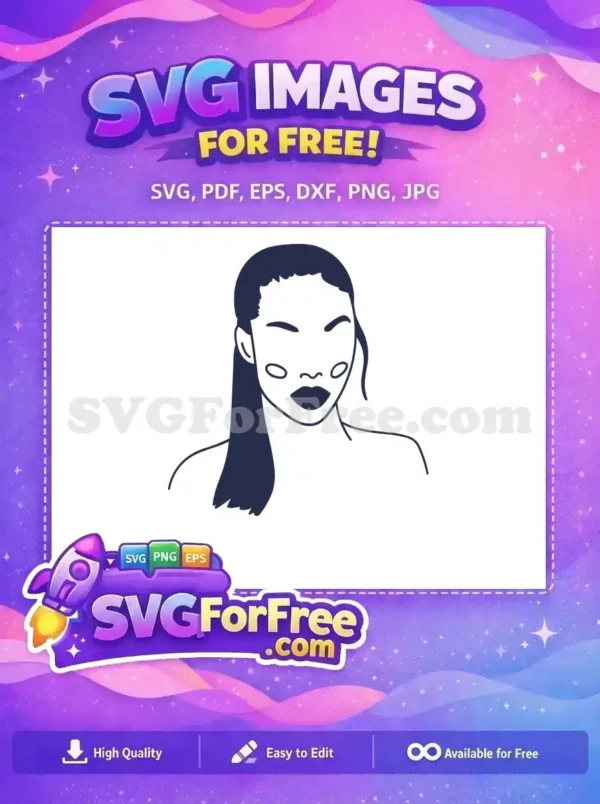 Free Ponytail Girl Free Minimal Line Art Silhouette Free SVG