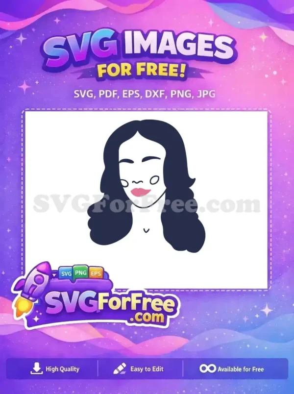 Free Wavy Hair Free Pink Lips Minimal Line Art Free SVG