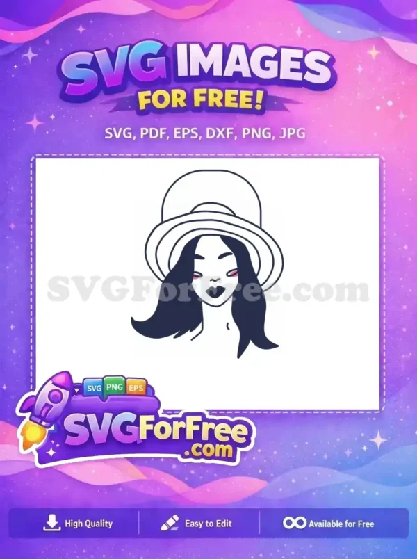 Free Woman Hat Free Minimal Line Art Portrait Free SVG