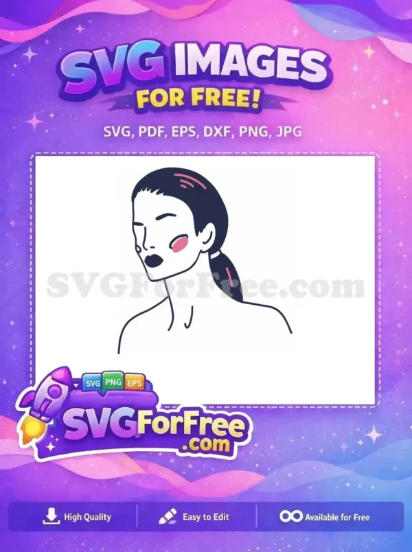 Free Ponytail Hairstyle Free Pink Cheek Minimal Line Art Free SVG