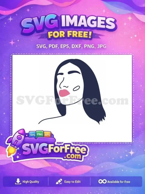 Free Indigo Hair Free Pink Lips Minimalist Portrait Free SVG Free Indigo Hair Free Pink Lips Minimalist Portrait Free SVG