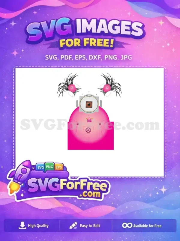 Free Pink Minion with Eyelashes Free Pink Overalls Despicable Me Free SVG