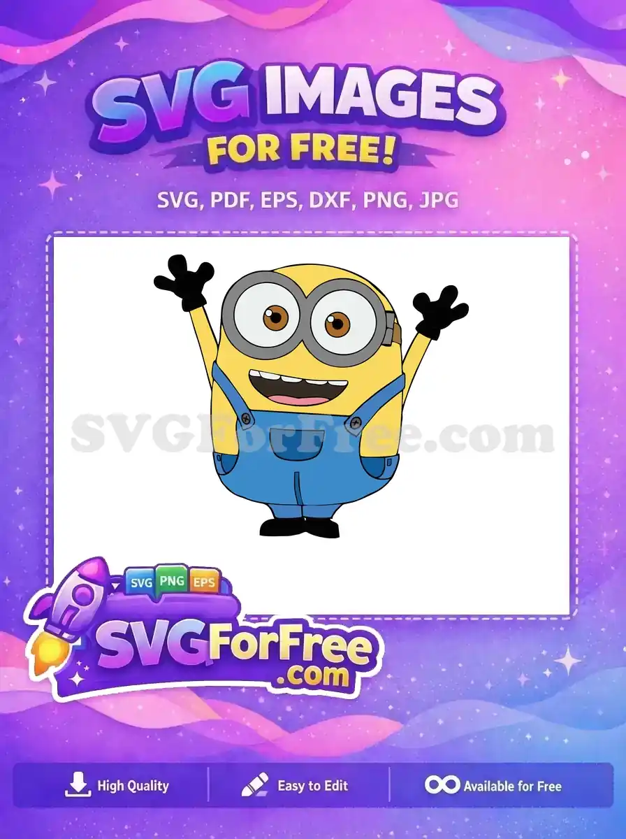 Free Happy Minion Waving Free Blue Overalls Minions Free SVG