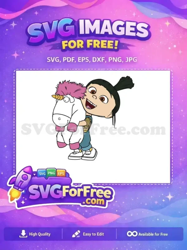 Free Joyful Agnes Hugging Fluffy Free Pink Unicorn Toy Minions Free SVG