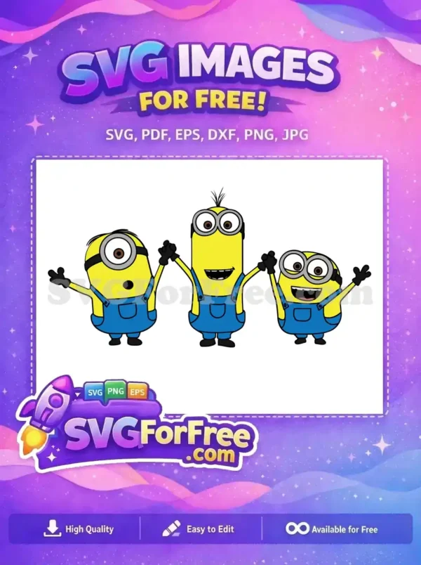 Free Three Happy Minions Free Waving Hands Despicable Me Free SVG