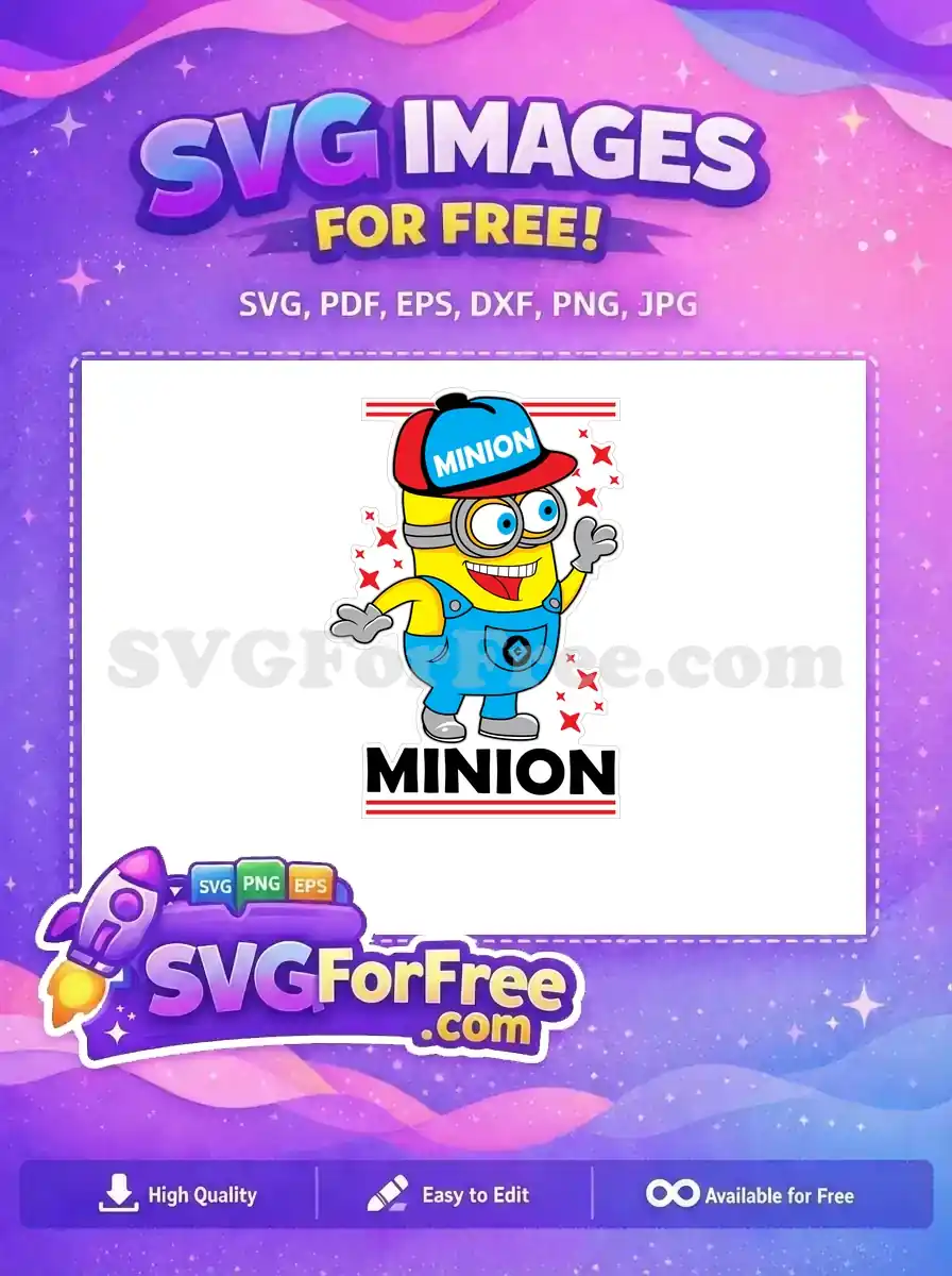Free Happy Minion with Blue Hat Free Waving Overalls Despicable Me Free SVG