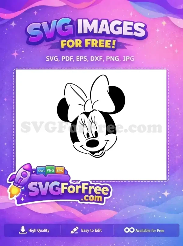 Free Smiling Minnie Mouse Free Big Bow Black Stencil Free SVG