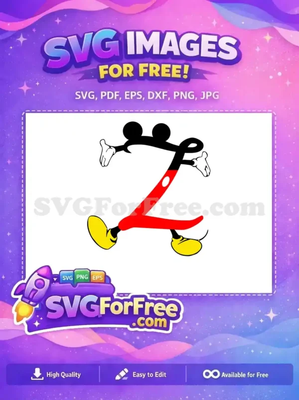 Free Mickey Mouse Letter Z Free Red Shorts Yellow Shoes Mickey Font Free SVG