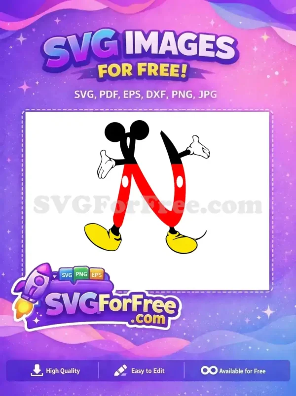 Free Mickey Mouse Letter N Free Red Shorts Disney Alphabet Free SVG