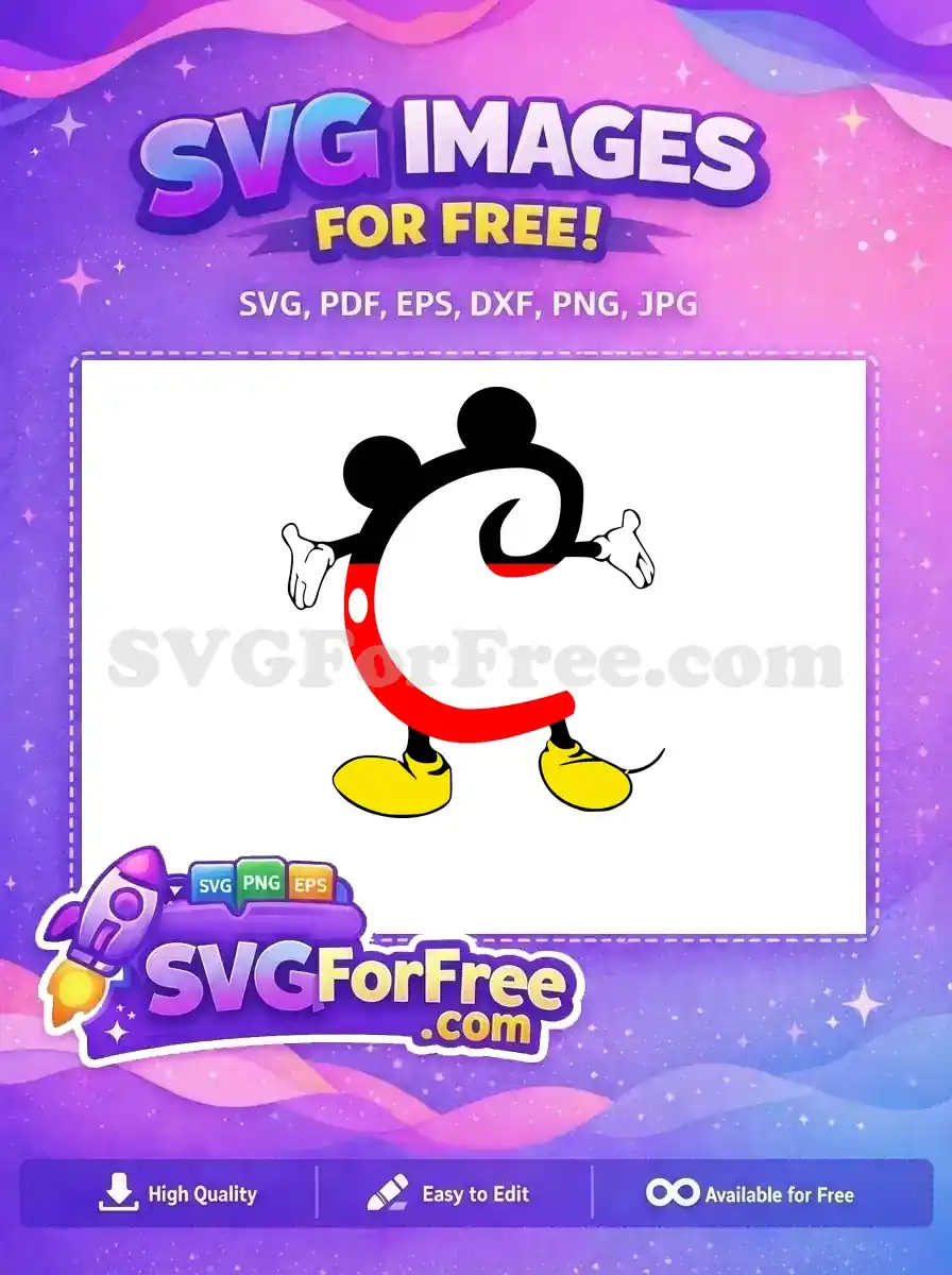 Free Mickey Mouse Letter C Free Red Shorts Yellow Shoes Minnie Font Free SVG