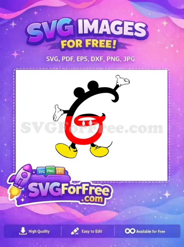 Free Mickey Letter G Yellow Shoes Free Red Shorts Minnie Font Free SVG
