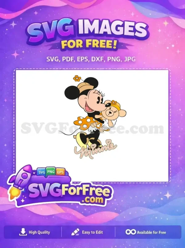 Free Minnie Hugging Bear Free Orange Flower Dress Disney Free SVG