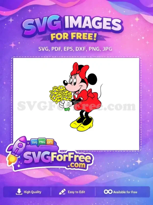 Free Smiling Minnie Free Yellow Flowers Disney Free SVG