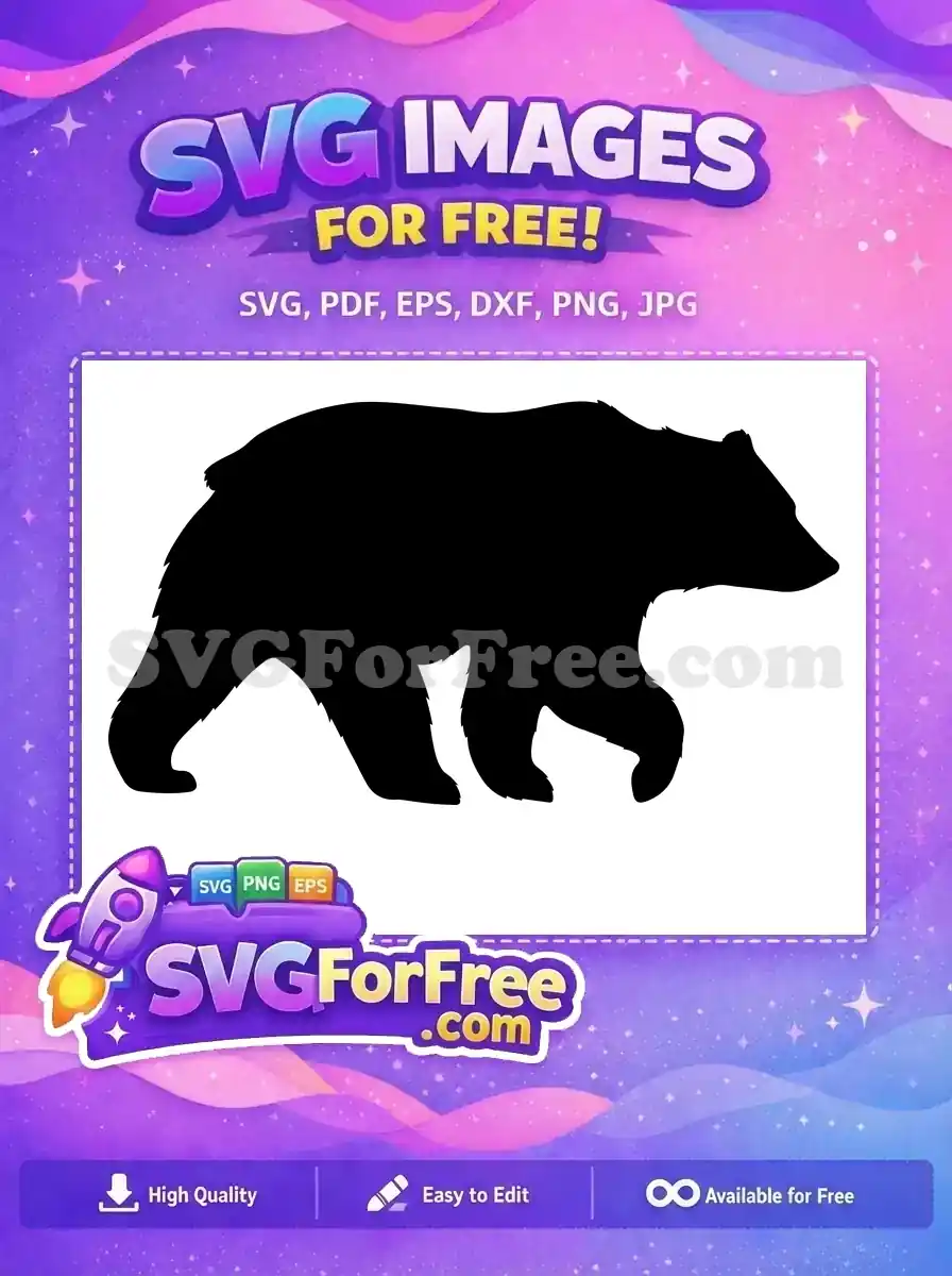 Free Black Silhouette Detail Free Walking Grizzly Bear Free SVG