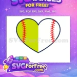 Free Yellow Softball Free Red Stitch Heart Love Free SVG - Instant Download