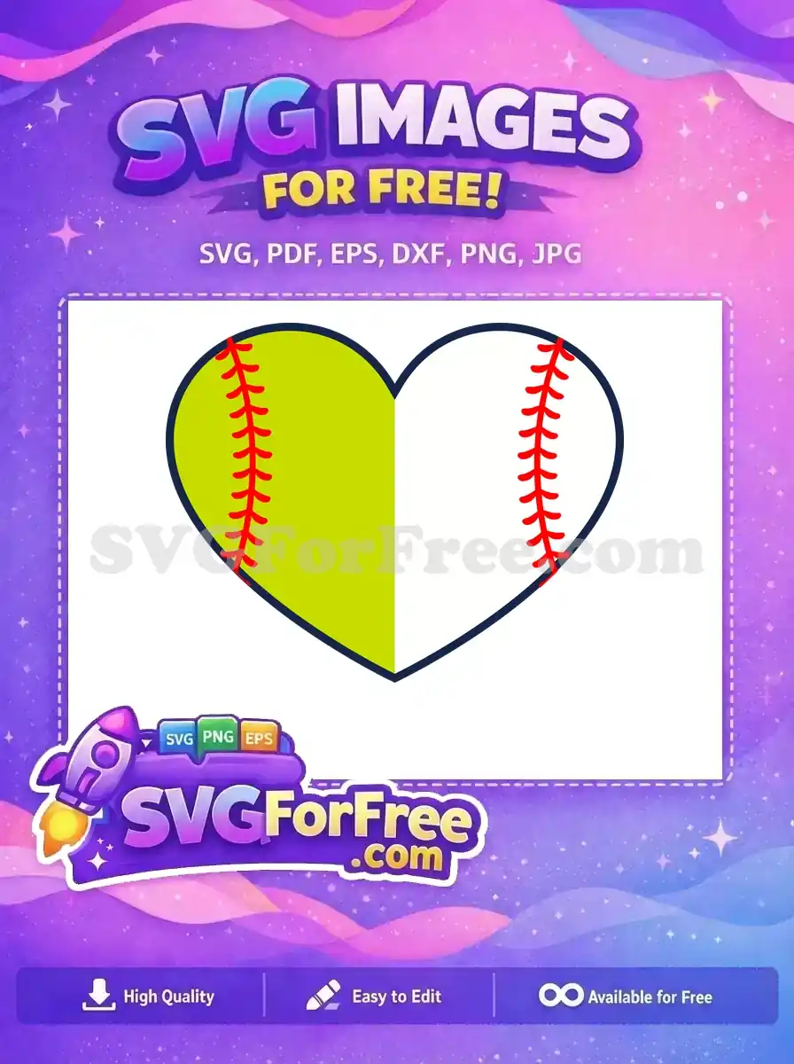Free Yellow Softball Free Red Stitch Heart Love Free SVG