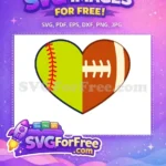 Free Yellow Softball Free Brown Football Sports Heart Free SVG - Instant Download