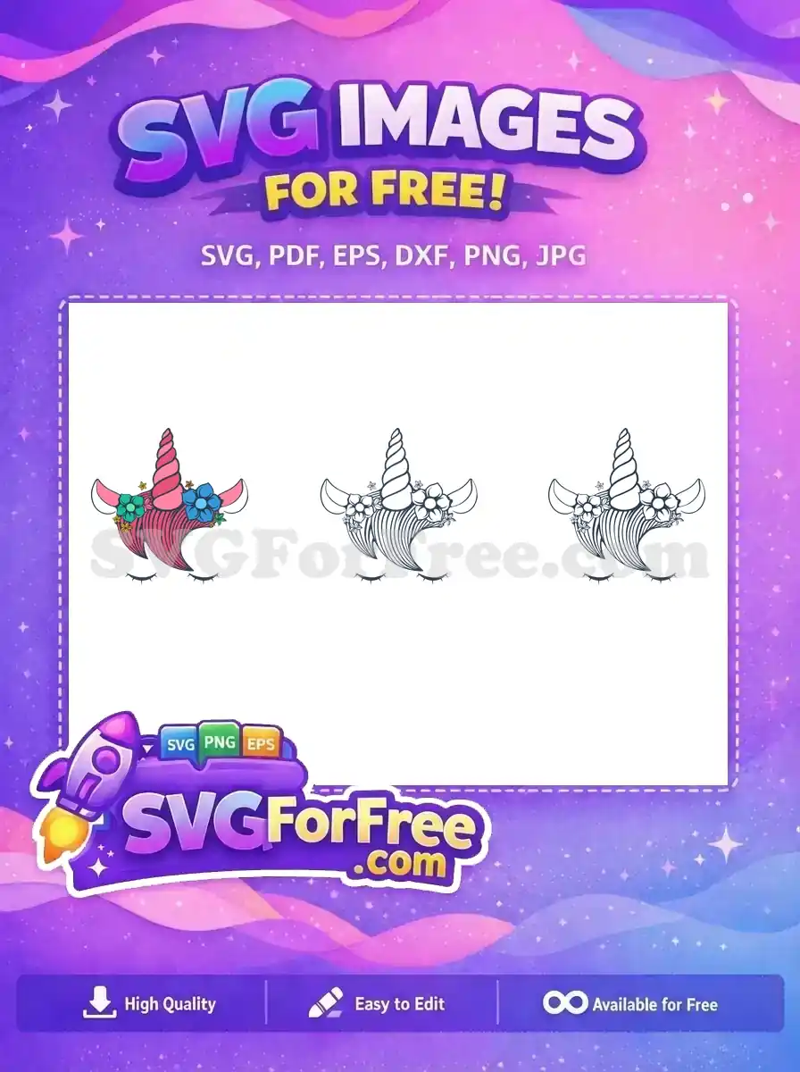 Free Pink Horn Free Floral Unicorn Miscellaneous Cut Free SVG